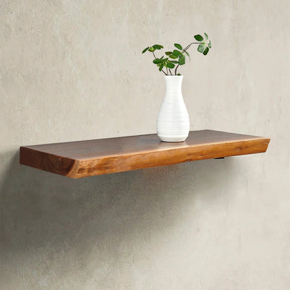1 Piece Teak Wood Live Edge Rustic Floating Wall Shelf - 24, 36, 42