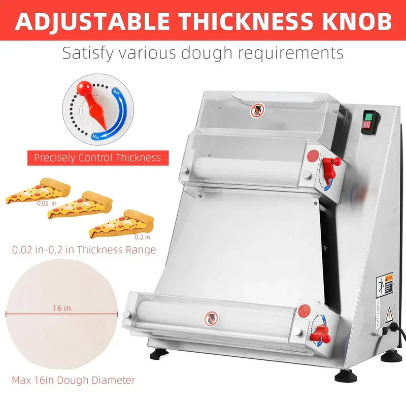 Commercial Electric Pizza Dough Sheeter, 16-Inch Max Width, 370W Stainless Steel Roller