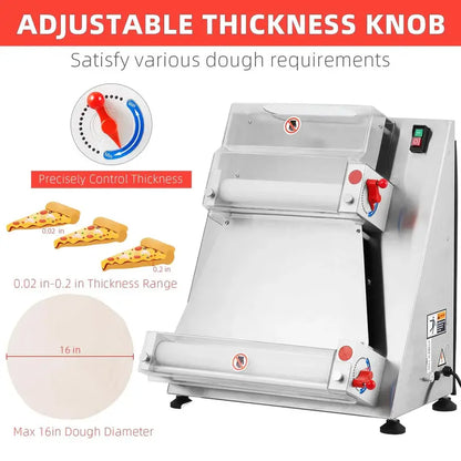 Commercial Electric Pizza Dough Sheeter, 16-Inch Max Width, 370W Stainless Steel Roller