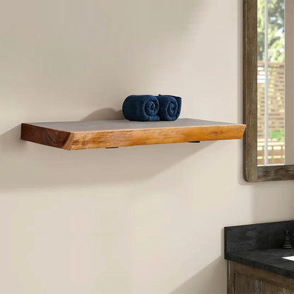 1 Piece Teak Wood Live Edge Rustic Floating Wall Shelf - 24, 36, 42