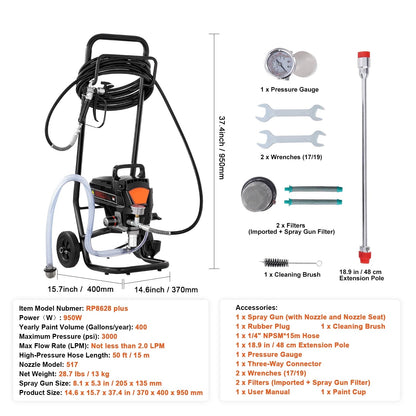KFFKFF Stand Airless Paint Sprayer 950W 3000PSI With Cart - RP8628 plus