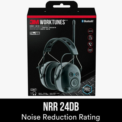 3M WorkTunes Connect AM/FM Hearing Protector With Bluetooth Technology, Black, 1 Pack - 90542H1-DC-PS